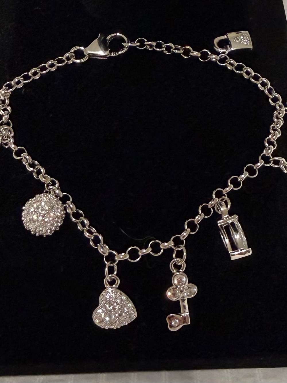 High quality 925 Sterling Silver Bracelet Sparkling Heart key Lock Star Charm
